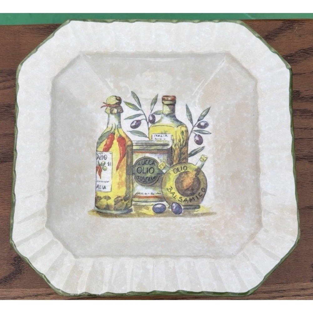 Italian Ceramic Square‎ Bowl Olive Oil Balsamic Tuscan Kitchen Decor 10"